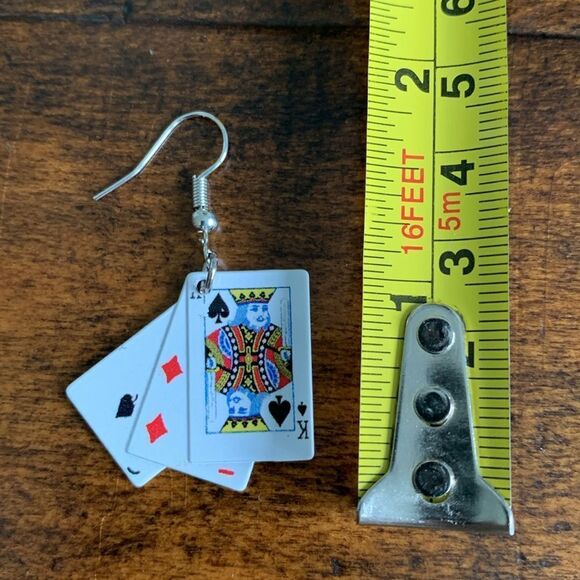 Deck of Cards Earrings, Playing Cards Casino Poker Diamond King Maverick Card - Picture 7 of 9